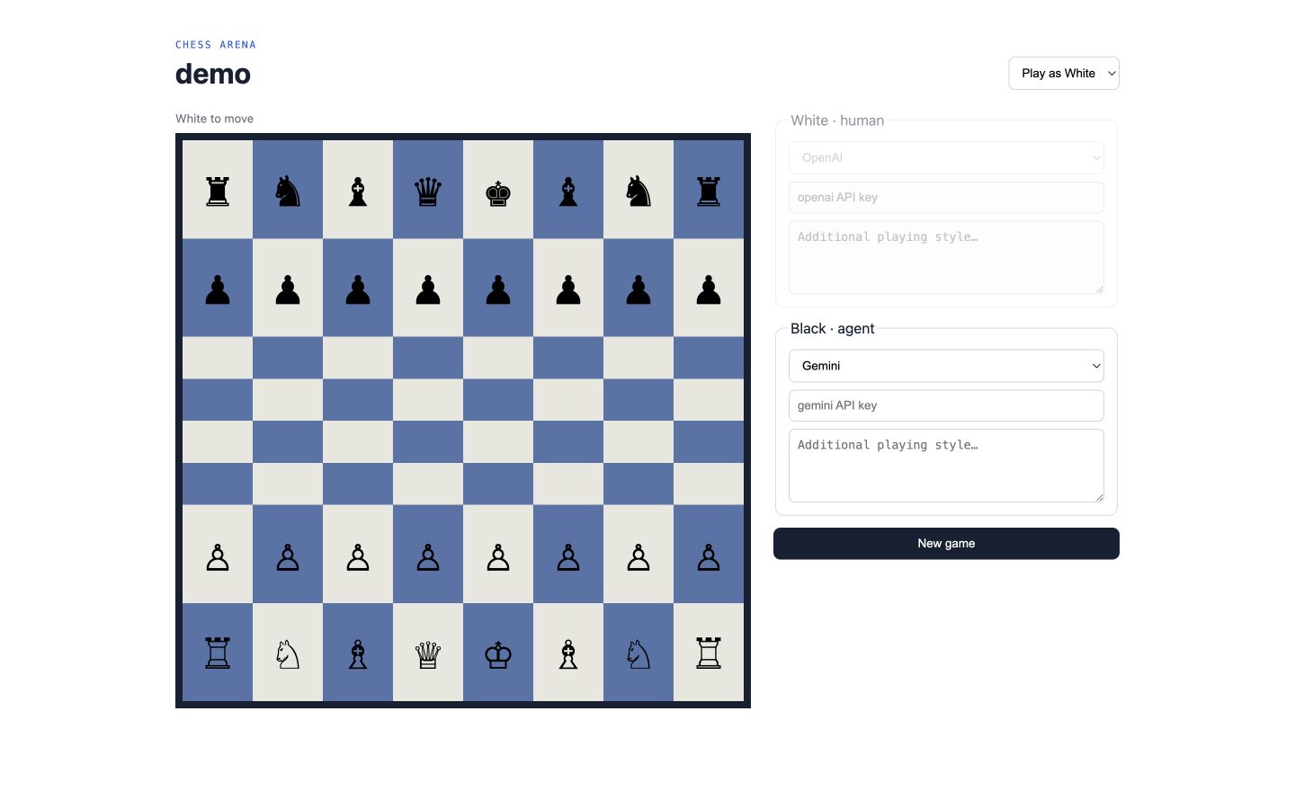 Chess arena running in the browser